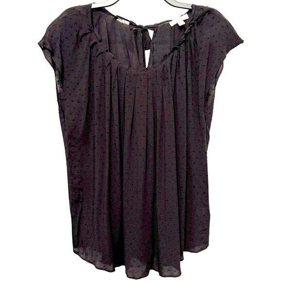 LC Lauren Conrad Swiss Dot Cap Sleeve Sheer Top Black XL - Picture 1 of 8